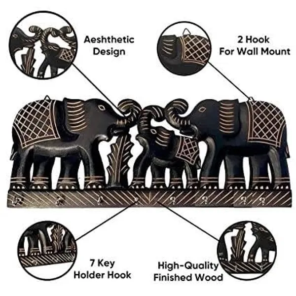 Decorative_Wooden_Elephant_Wall_Key_Holder,_Black_with_Traditional_Design,_6_Hooks