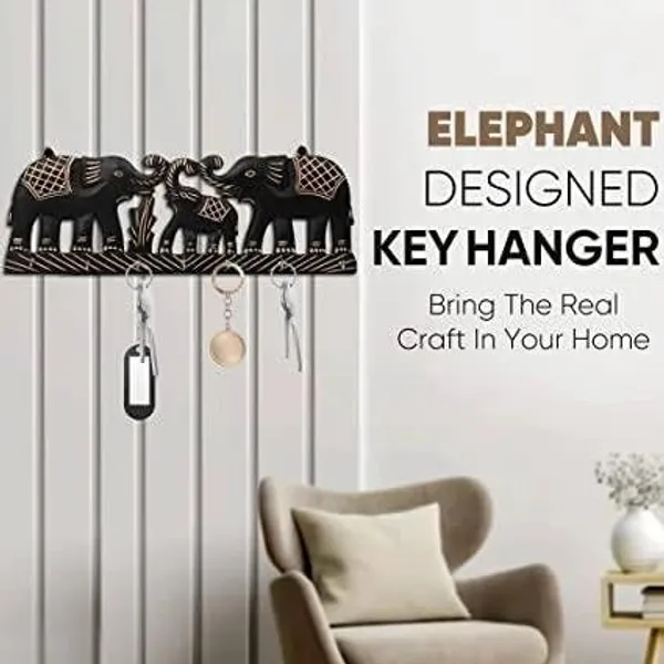 Decorative_Wooden_Elephant_Wall_Key_Holder,_Black_with_Traditional_Design,_6_Hooks