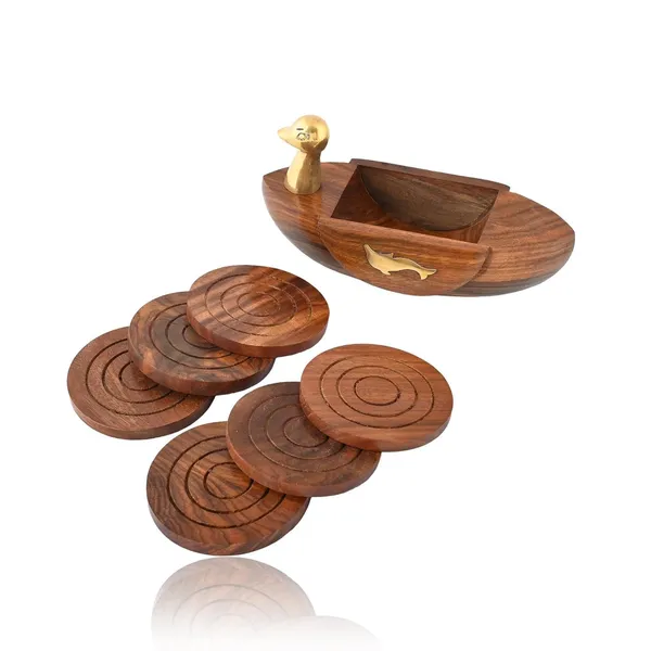 Wooden_Duck_Coaster_Set,_6_Round_Coasters_with_Decorative_Stand,_Rosewood_with_Brass_Inlay