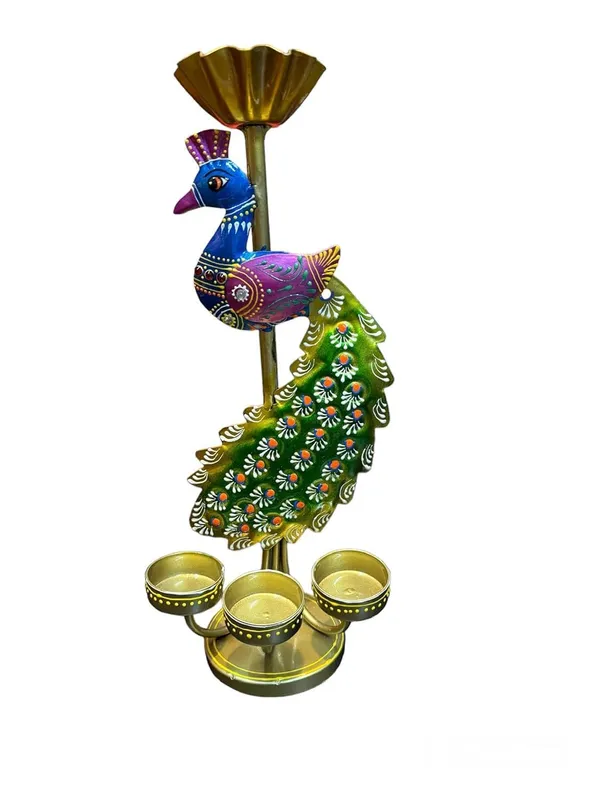 Decorative_Peacock_Tea_Light_Holder,_Metal,_3_Candle_Slots,_Multicolour