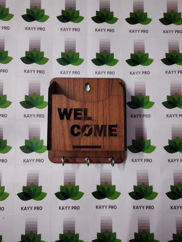 Wooden_Welcome_Key_Holder_with_3_Metal_Hooks,_Wall_Mounted