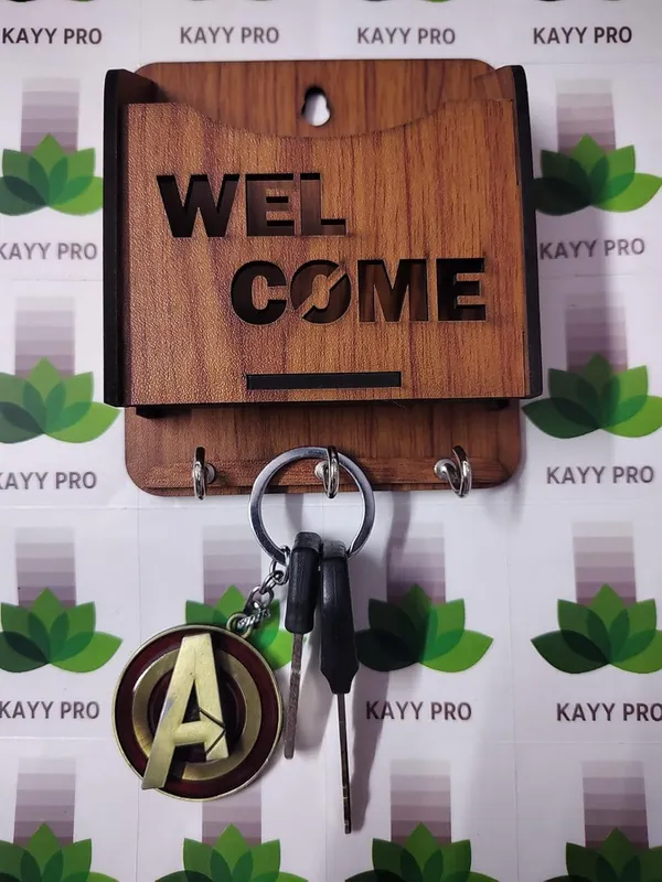 Wooden_Welcome_Key_Holder_with_3_Metal_Hooks,_Wall_Mounted