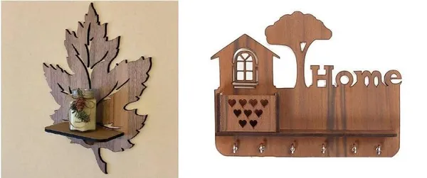 Decorative_Wooden_Key_Holder_for_Wall,_Home_Design_with_6_Hooks_with_Decorative_Wooden_Leaf_Wall_Shelf,_MDF_Laser_Cut,_Wall_Mounted_Display_Rack_(Combo_Pack)