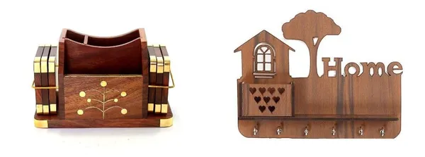 Wooden_Home_Decor_Combo_Set,_Desktop_Organizer_with_Coaster_and_Key_Holder,_Brown