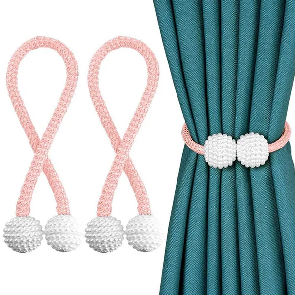 Pack_Of_2_Pink_Polyester_Curtain_Magnetic_Holder_Tassel_Tie_Back