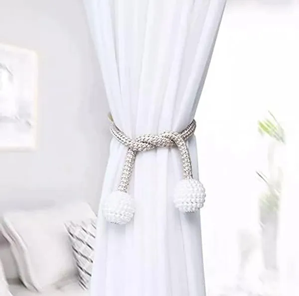 Pack_Of_4_Beige_Pvc_Matte_Finish_Curtain_Magnetic_Holder_Tassel_Tie_Back