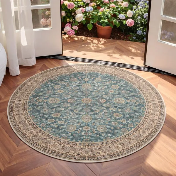 Teal_Harmony_Fabric_Round_Patterned_Floral_Rug