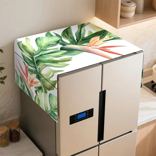 Green_Fridge_Top_Cover_Handle_Cover_Combo_Floral_Printed_Dustproof_Set