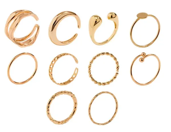 Multicolour_Fashion_Trending_Gold_Plated_Set_Of_10_Stackable_Finger_Rings_For_Women_And_Girls