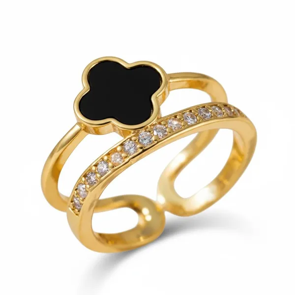 Golden_Gold_Plated_Adjustable_Clover_Design_Finger_Ring_For_Women
