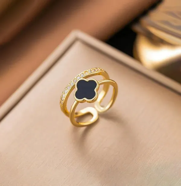 Golden_Gold_Plated_Adjustable_Clover_Design_Finger_Ring_For_Women