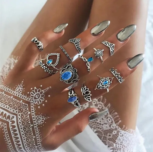 Multicolour_Bohemian_Oxidised_Ring_Set_For_Women_And_Girls