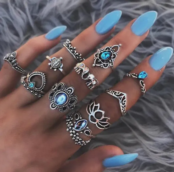 Multicolour_Bohemian_Oxidised_Ring_Set_For_Women_And_Girls