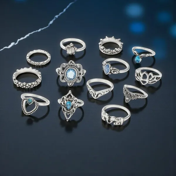Multicolour_Bohemian_Oxidised_Ring_Set_For_Women_And_Girls