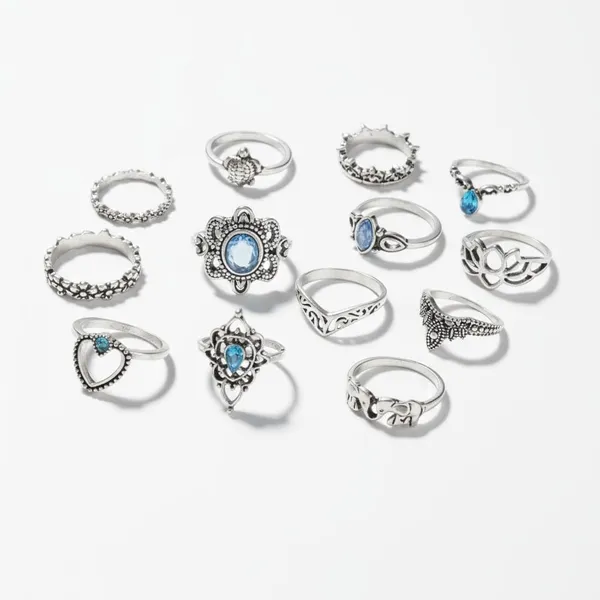 Multicolour_Bohemian_Oxidised_Ring_Set_For_Women_And_Girls
