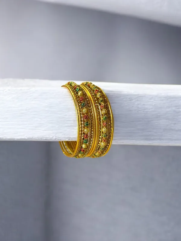 Multicolour_Traditional_Pearl_Ethnic_Gold-Plated_&_Vibrant_Metal_Bangles_For_Women_(10_Pieces)