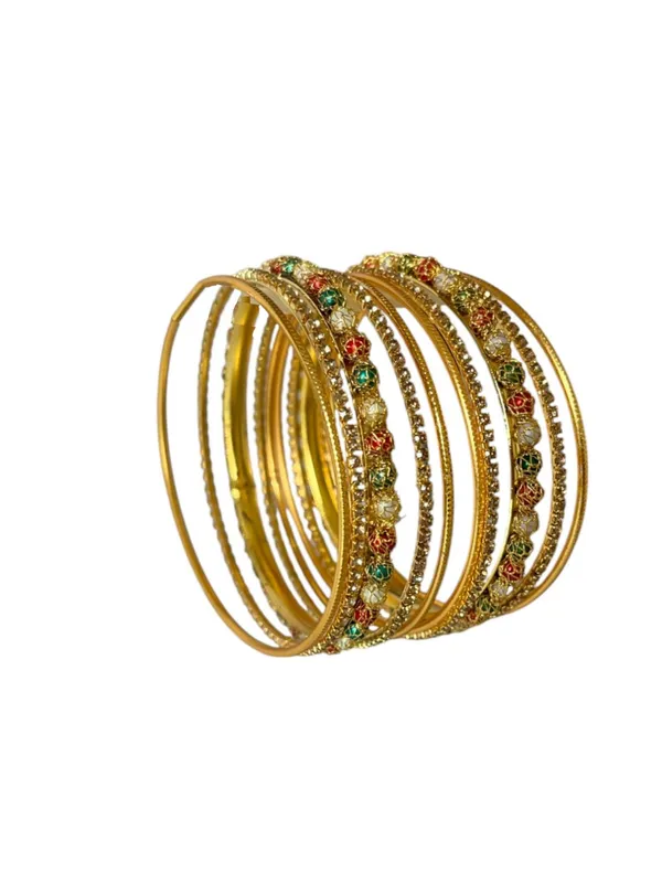 Multicolour_Traditional_Pearl_Ethnic_Gold-Plated_&_Vibrant_Metal_Bangles_For_Women_(10_Pieces)