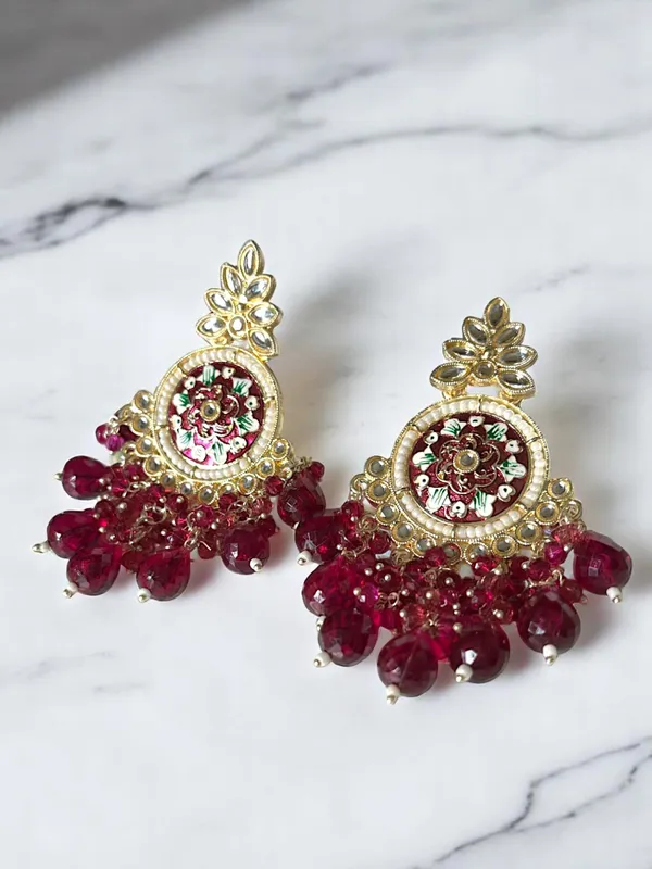 Maroon_Gold_Plated_Traditional_Floral_Kundan_Studded_Minakari_Jhumki_Earrings_For_Women