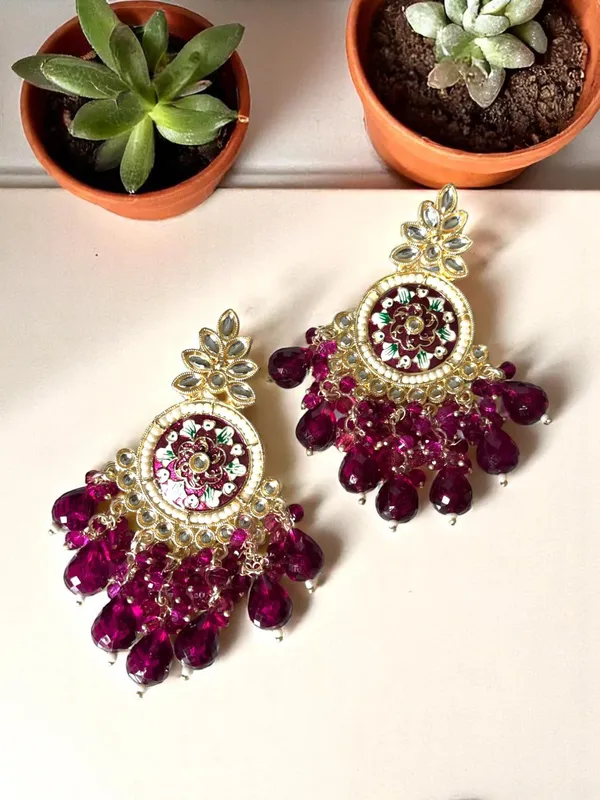 Maroon_Gold_Plated_Traditional_Floral_Kundan_Studded_Minakari_Jhumki_Earrings_For_Women