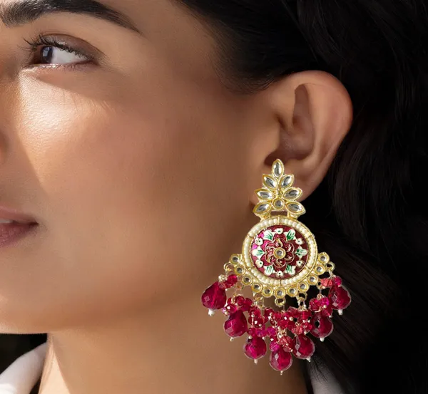 Maroon_Gold_Plated_Traditional_Floral_Kundan_Studded_Minakari_Jhumki_Earrings_For_Women