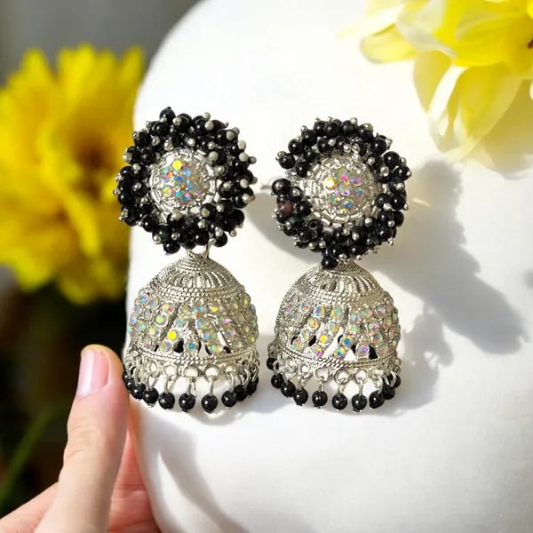Black_Fashion_Jewellery_Gold_Plated_Pearl_Beaded_Jhumki/Jhumki_Earrings_For_Women