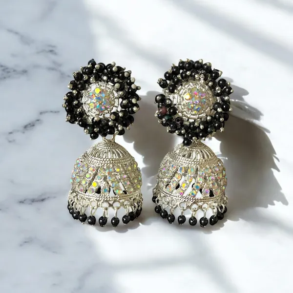 Black_Fashion_Jewellery_Gold_Plated_Pearl_Beaded_Jhumki/Jhumki_Earrings_For_Women
