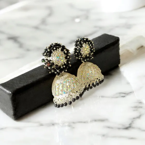 Black_Fashion_Jewellery_Gold_Plated_Pearl_Beaded_Jhumki/Jhumki_Earrings_For_Women