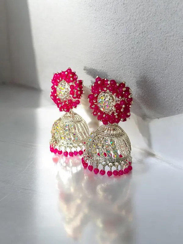 Pink_Fashion_Jewellery_Gold_Plated_Pearl_Beaded_Jhumki/Jhumki_Earrings_For_Women
