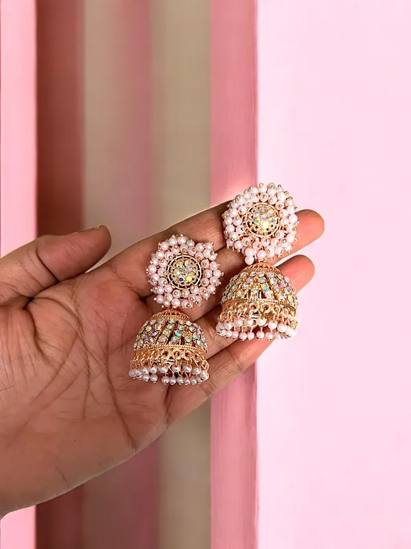 Rose_Golden_Fashion_Jewellery_Gold_Plated_Pearl_Beaded_Jhumki/Jhumki_Earrings_For_Women