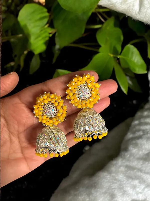 Yellow_Fashion_Jewellery_Gold_Plated_Pearl_Beaded_Jhumki/Jhumki_Earrings_For_Women
