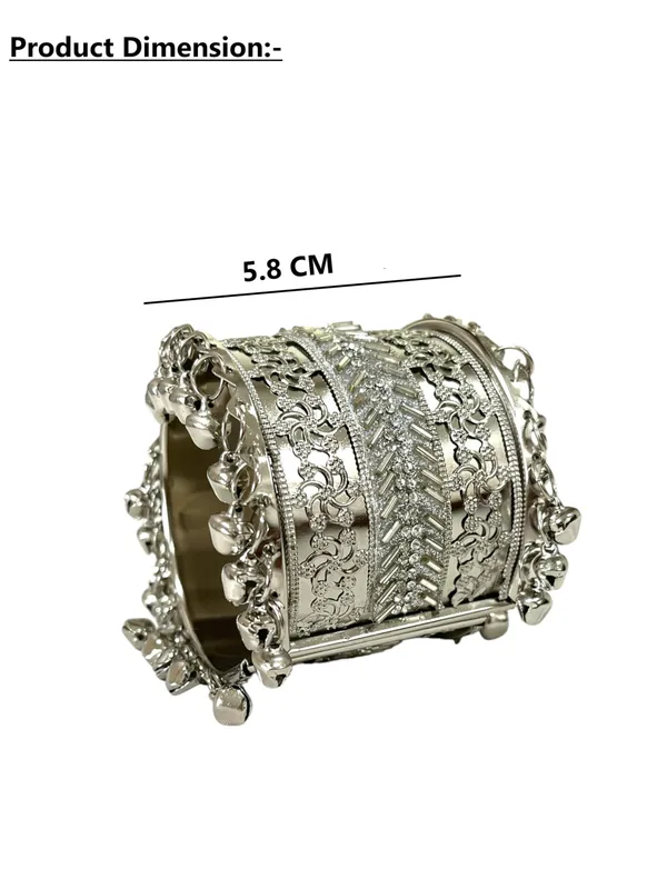 Silver_Navratri_Festival_Combo_Oxidised_Rhodium_Plated_Ghungroo_Kada_Bangles_Set_For_Women
