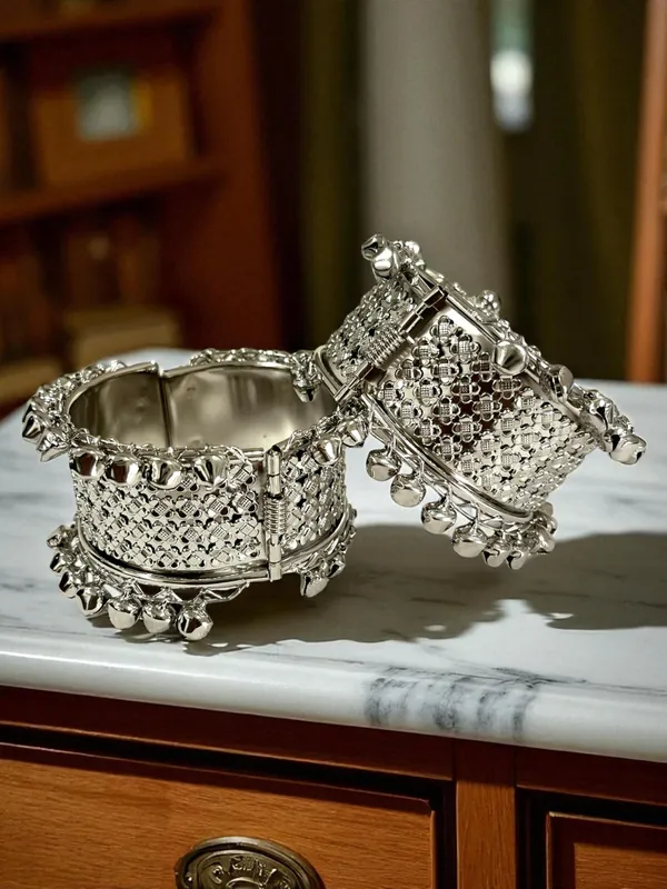 Silver_Navratri_Festival_Combo_Oxidised_Rhodium_Plated_Ghungroo_Kada_Bangles_Set_For_Women