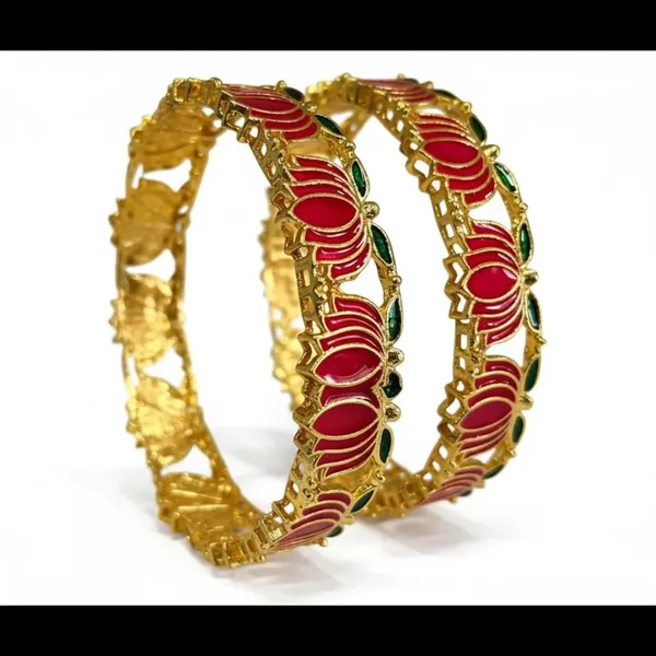 Pink_Lotus_Design_Gold-Plated_Enamel_Bangles_For_Women