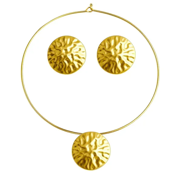 Gold_Plated_Textured_Necklace_Set_for_Women_|_Modern_Hammered_Jewelry_with_Stylish_Earrings,_Fashion_Statement_Necklace_with_Earring