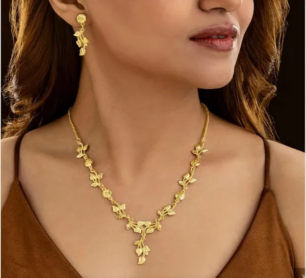 Multicolour_Fashion_Trendy_Gold_Plated_Leaf_Design_Necklace_Set_For_Women
