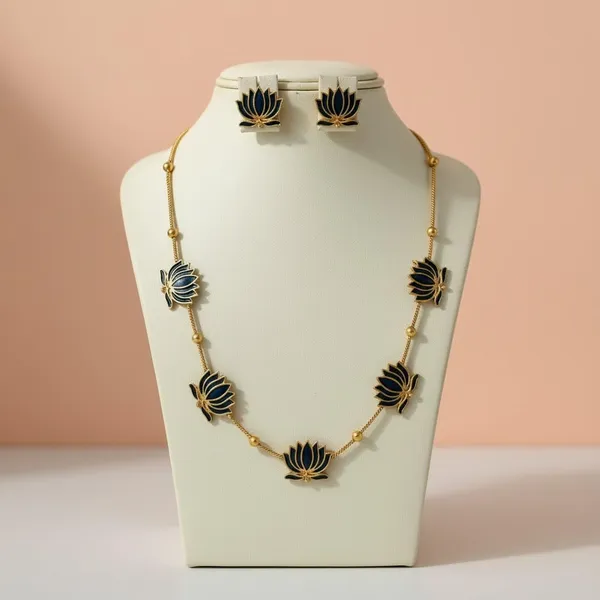 Black_Traditional_Gold-Plated_Lotus_Design_Jewellery_Set_For_Women