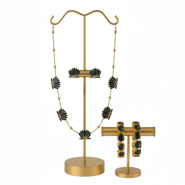 Black_Traditional_Gold-Plated_Lotus_Design_Jewellery_Set_For_Women
