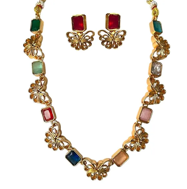 Multicolour_Butterfly_Design_Gold-Plated_Necklace_Set_with_Earrings
