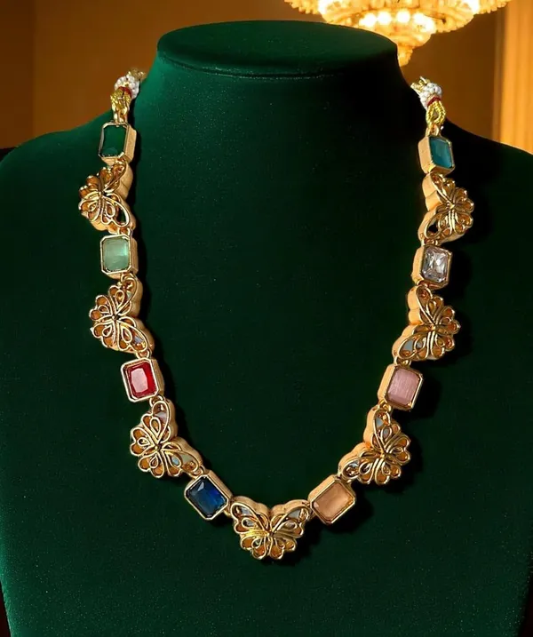 Multicolour_Butterfly_Design_Gold-Plated_Necklace_Set_with_Earrings