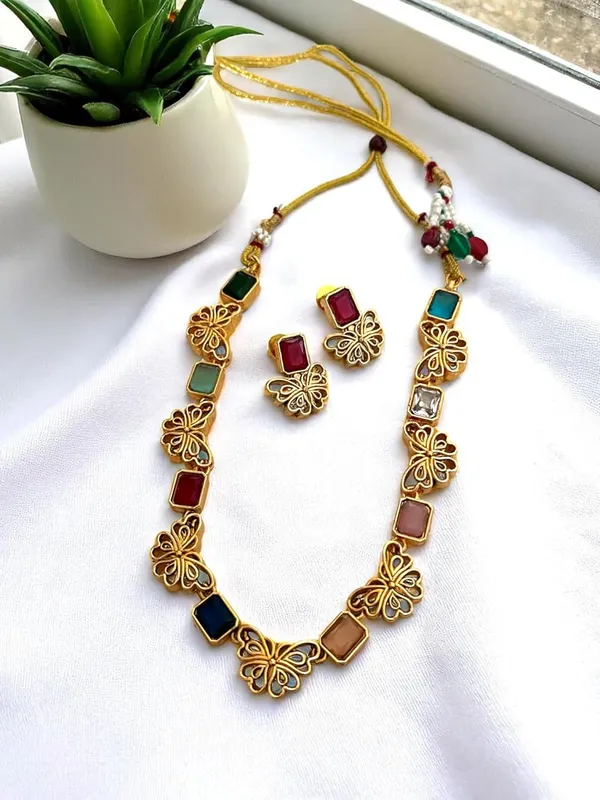 Multicolour_Butterfly_Design_Gold-Plated_Necklace_Set_with_Earrings