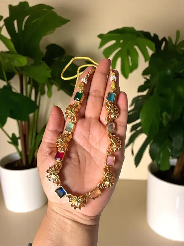 Multicolour_Butterfly_Design_Gold-Plated_Necklace_Set_with_Earrings