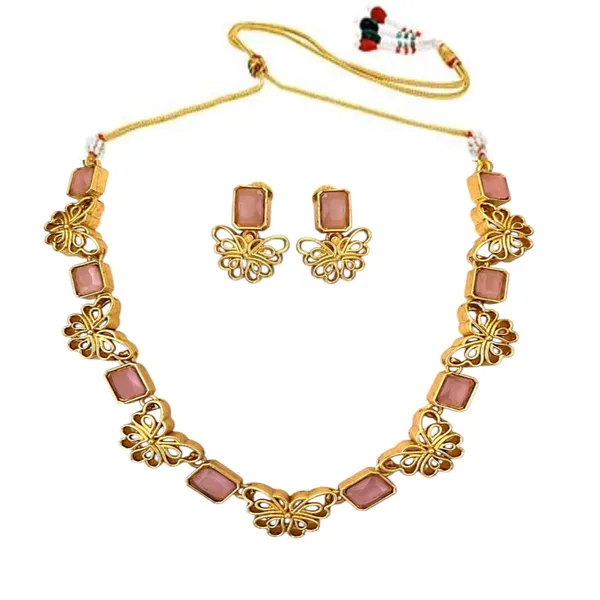 Pink_Butterfly_Design_Gold-Plated_Necklace_Set_With_Earrings