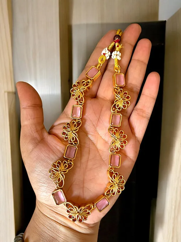 Pink_Butterfly_Design_Gold-Plated_Necklace_Set_With_Earrings