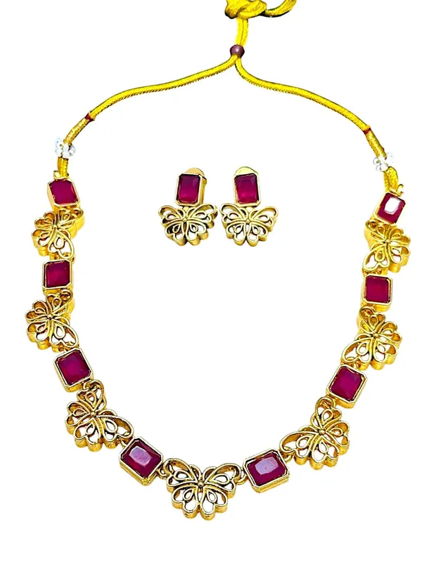 Red_Butterfly_Design_Gold-Plated_Necklace_Set_With_Earrings