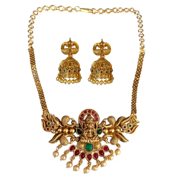 Maroon_Pearl_Choker_Traditional_Temple_Necklace_Goddess_Laxmi_Jewellery_Set_With_Jhumki_Earrings_For_Women