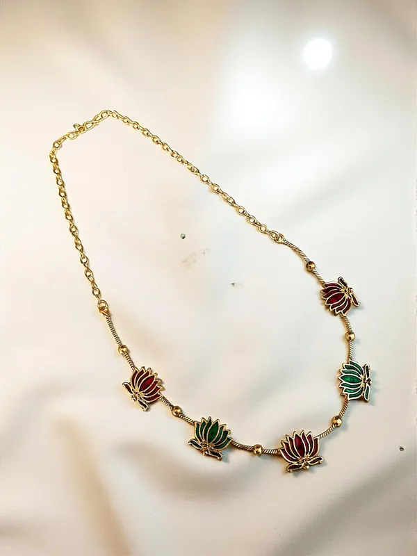 Multicolour_Traditional_Lotus_Floral_Design_Chain_Jewellery_Set_for_Women_&_Girls