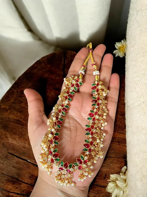 Multicolour_Latest_Lotus_Design_Floral_Pearl_Choker_Necklace_With_Stud_Earrings_Women