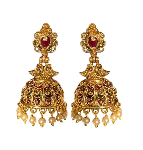Golden_Fashion_Jewellery_Gold_Plated_Peacock_Design_Pearl_Jhumki/Jhumki_Earrings_For_Women_Traditional_Earrings_For_Girls