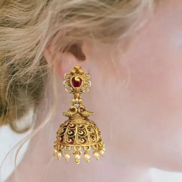 Golden_Fashion_Jewellery_Gold_Plated_Peacock_Design_Pearl_Jhumki/Jhumki_Earrings_For_Women_Traditional_Earrings_For_Girls