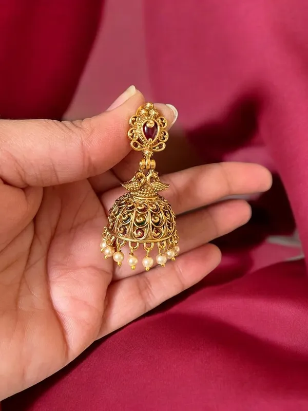 Golden_Fashion_Jewellery_Gold_Plated_Peacock_Design_Pearl_Jhumki/Jhumki_Earrings_For_Women_Traditional_Earrings_For_Girls